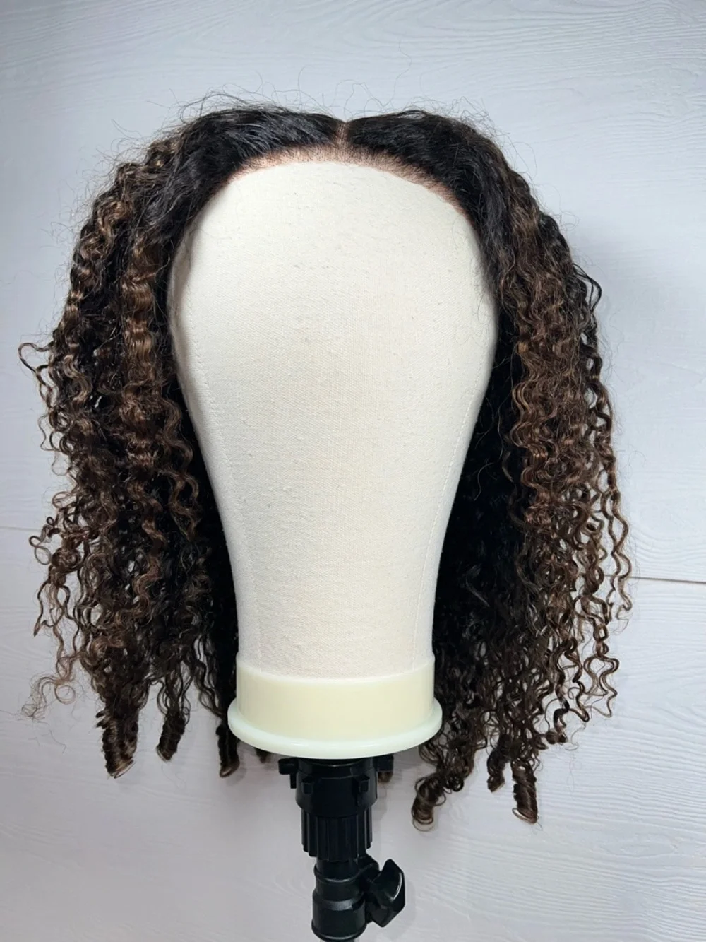 Unice Black & Chestnut Ombre Burmese Curly Finger Coil Human Hair 20 Inch Wig